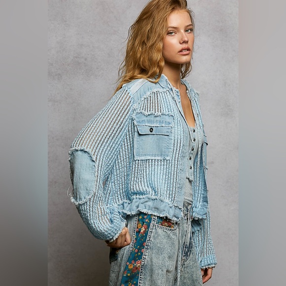 POL “ Petal Patch Denim “ Crop Jacket | Denim Blue - Picture 6 of 9